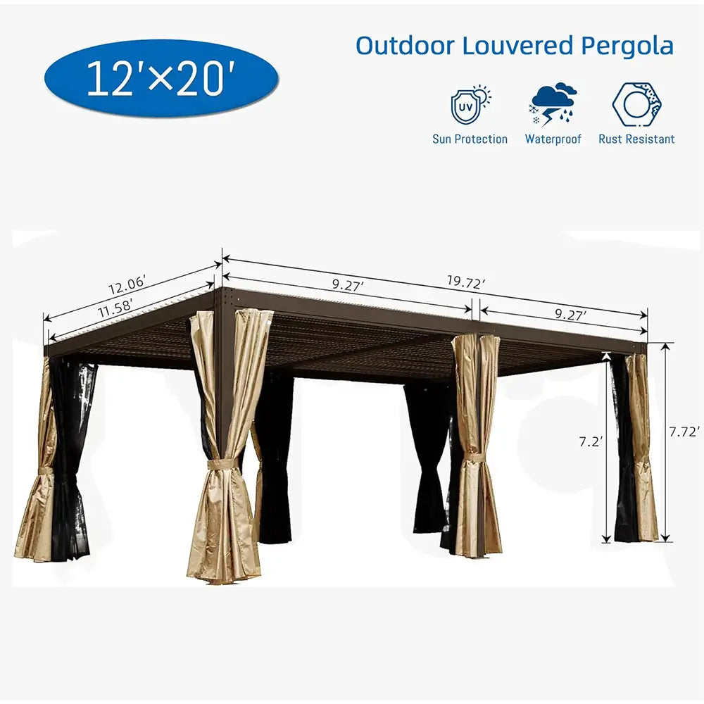 Domi Outdoor Living louvered pergola brown#size_12'x20'