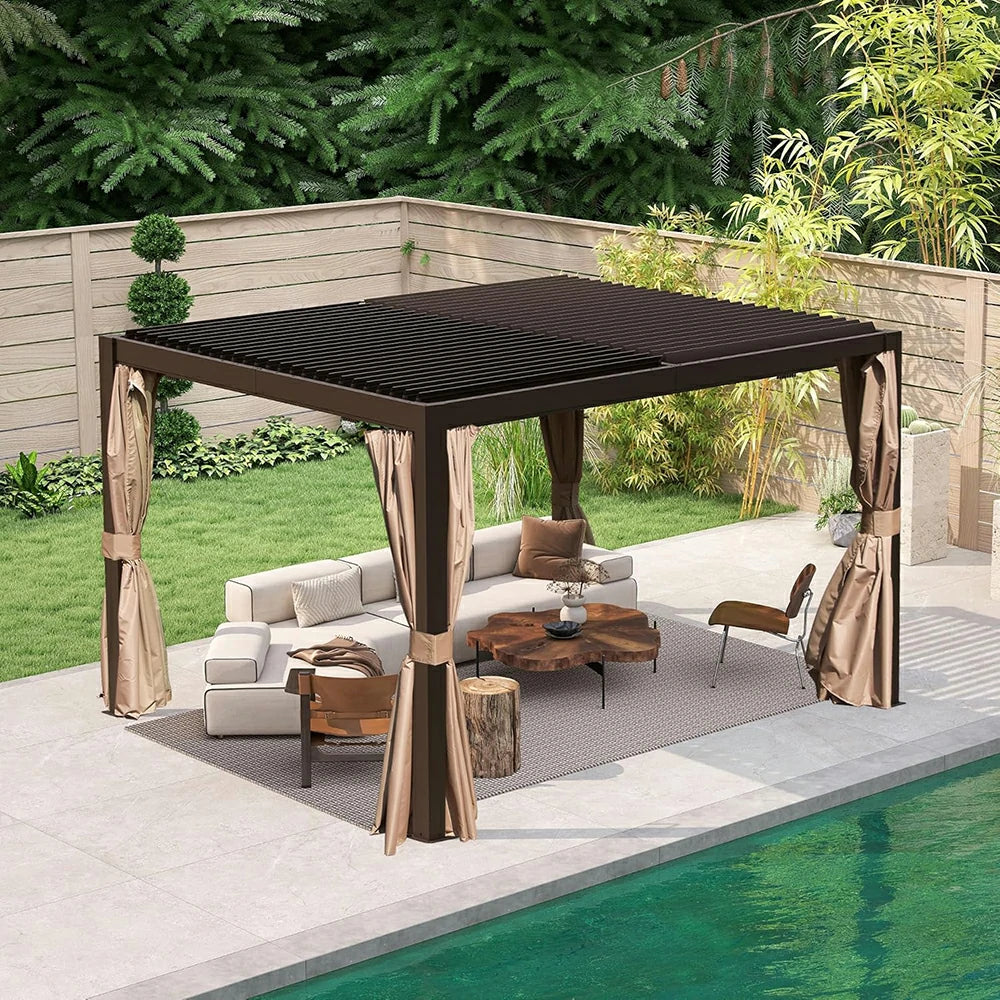Domi Outdoor Living louvered pergola brown#size_10'x12'