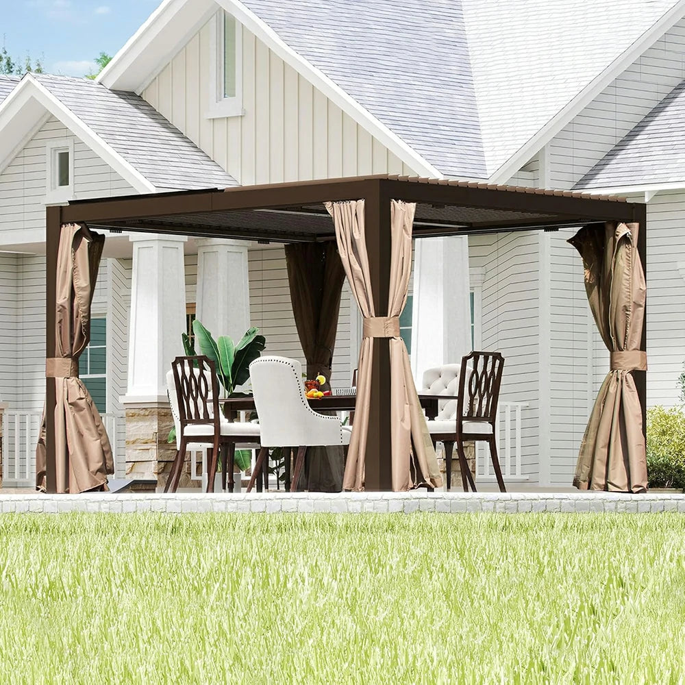 Domi Outdoor Living louvered pergola brown#size_10'x12'