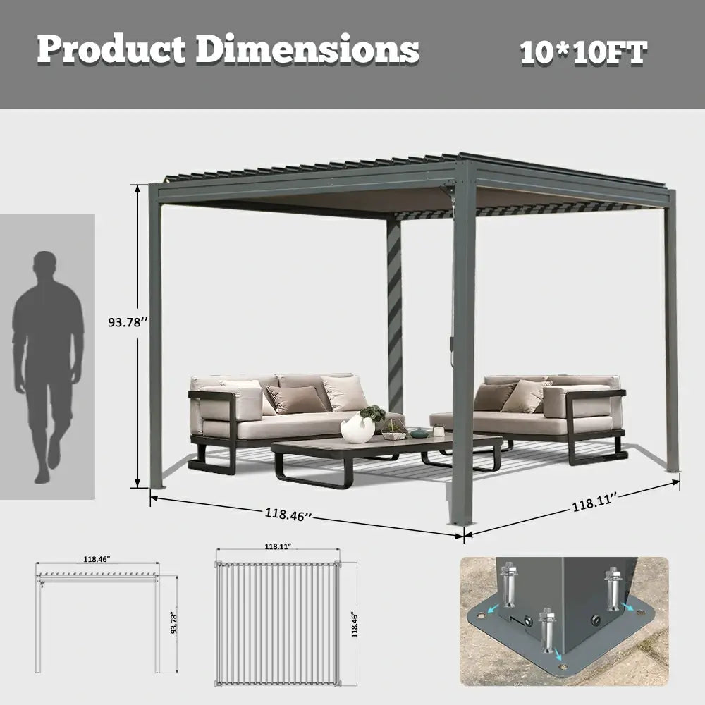 domi louvered pergola metal wood-looking#size_10'x10'