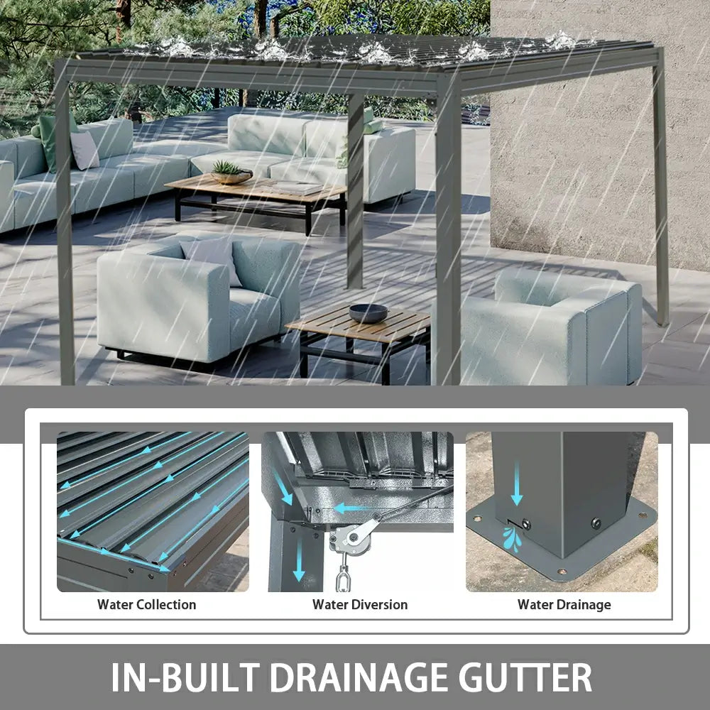 domi louvered pergola metal wood-looking#size_10'x10'