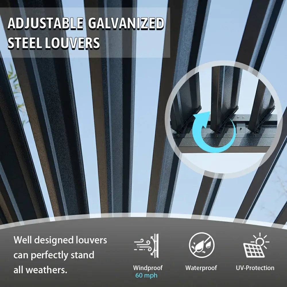 domi louvered pergola metal wood-looking#size_10'x10'