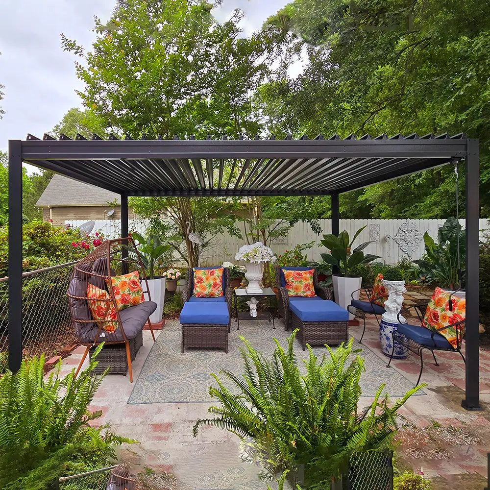 domi louvered pergola metal wood-looking#size_10'x13'