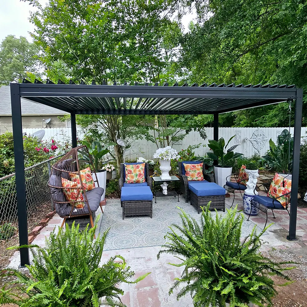 domi louvered pergola metal wood-looking#size_10'x13'