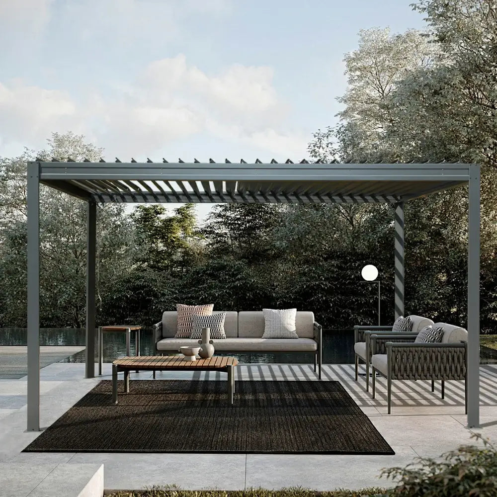 domi louvered pergola metal wood-looking#size_10'x13'