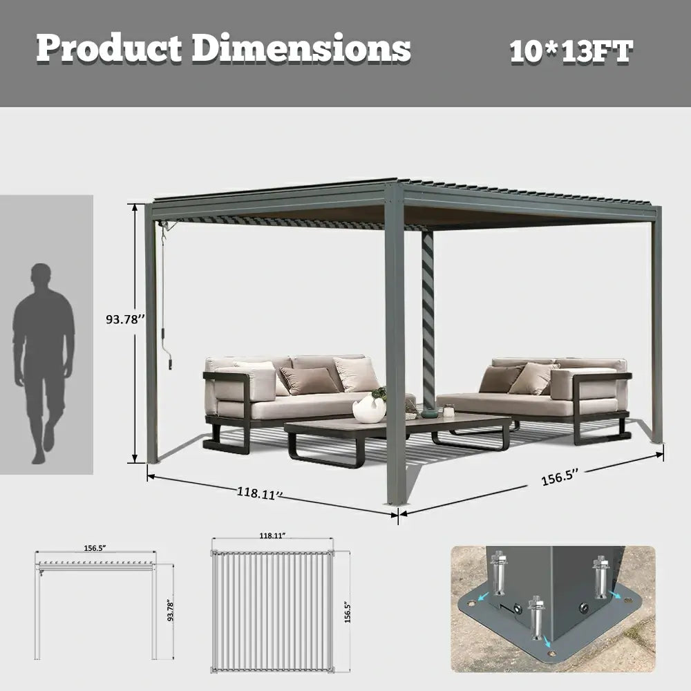 domi louvered pergola metal wood-looking#size_10'x13'