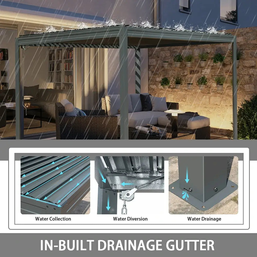 domi louvered pergola metal wood-looking#size_10'x13'