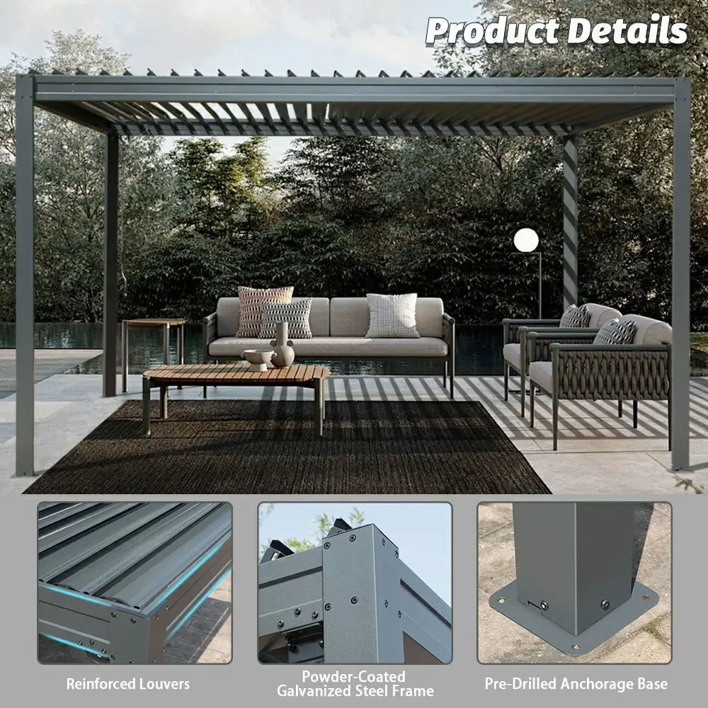 domi louvered pergola metal wood-looking#size_10'x13'