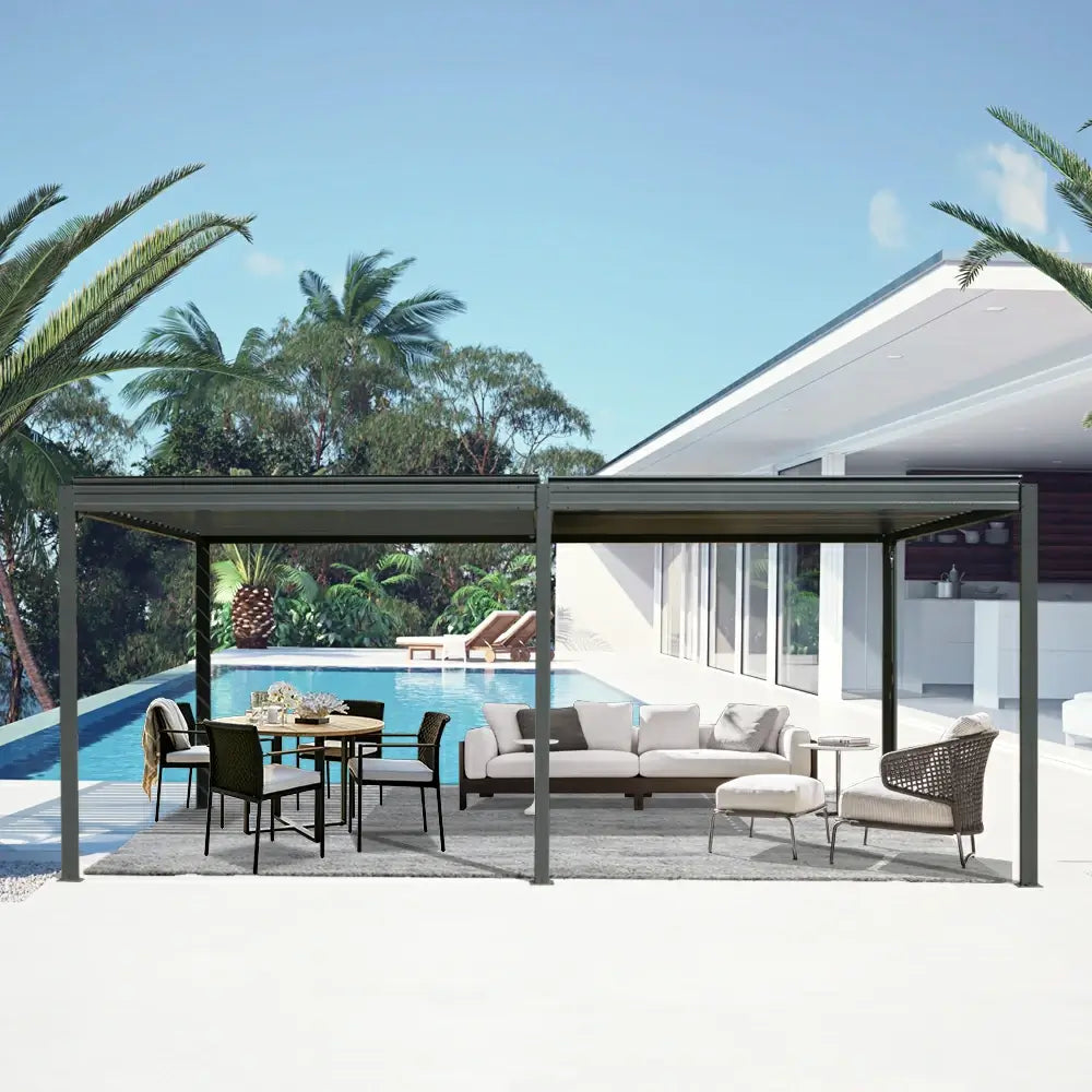 domi louvered pergola metal wood-looking#size_10'x20'