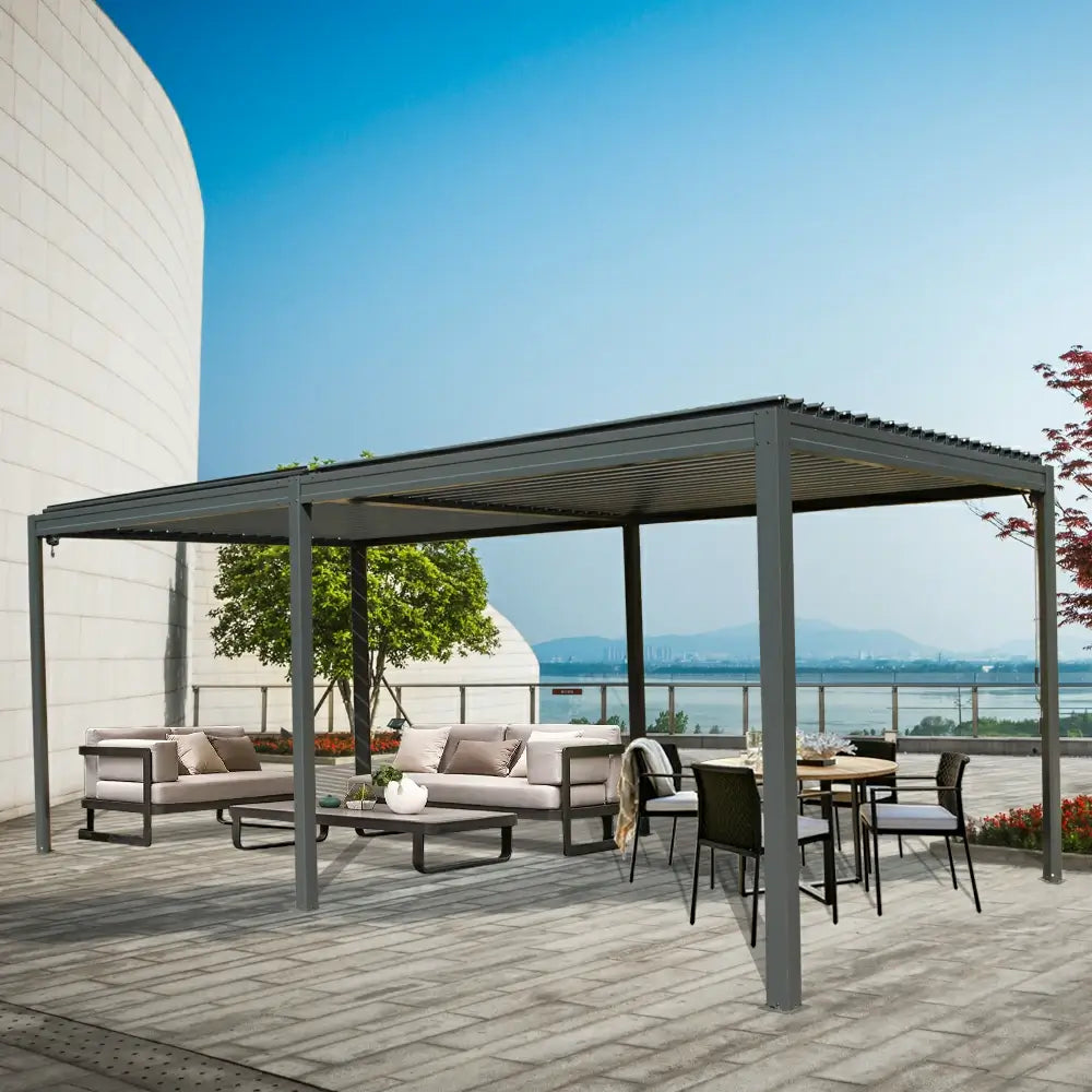 domi louvered pergola metal wood-looking#size_10'x20'