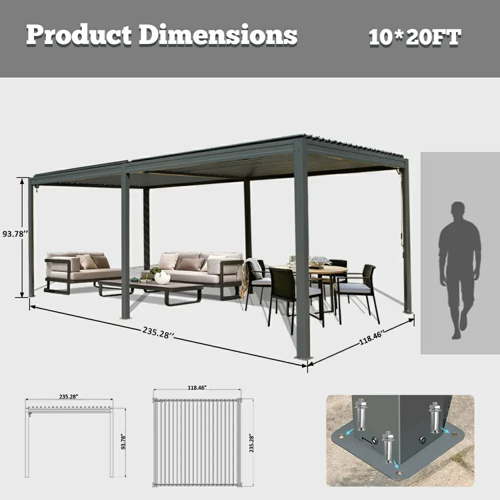 domi louvered pergola metal wood-looking#size_10'x20'