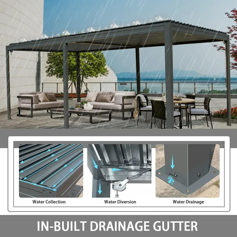 domi louvered pergola metal wood-looking#size_10'x20'