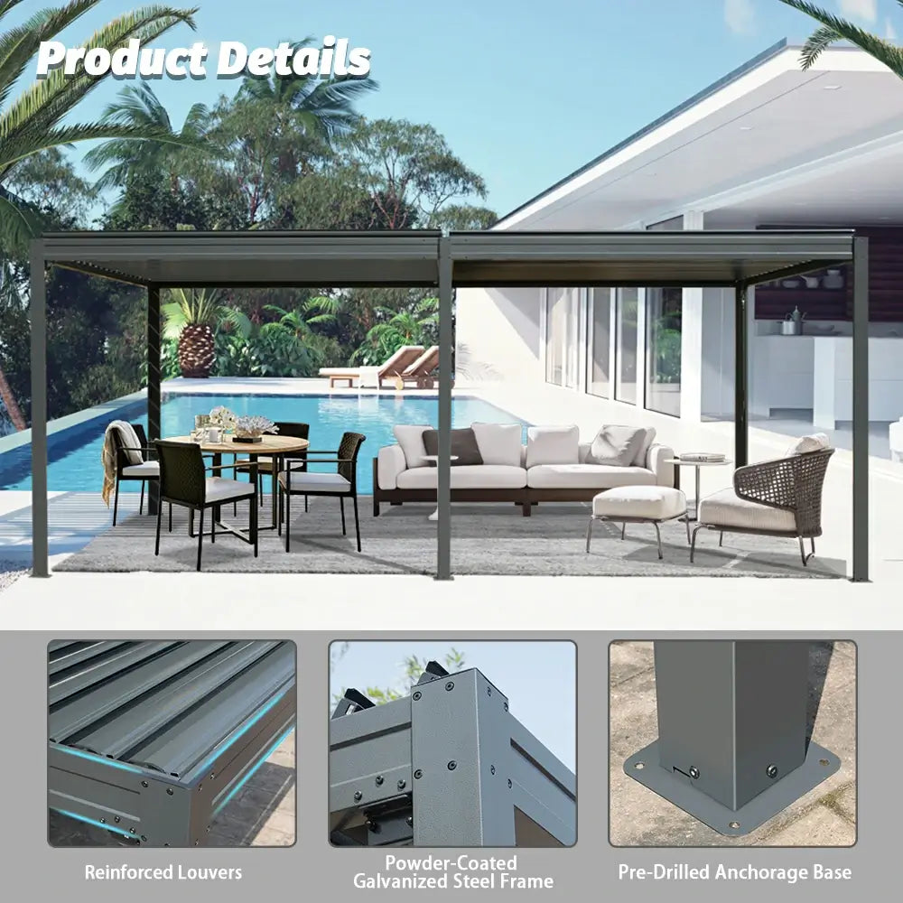domi louvered pergola metal wood-looking#size_10'x20'