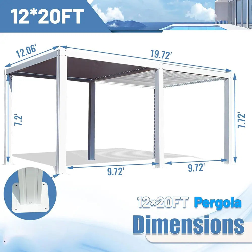 Domi louvered pergola white#size_12' x 20'