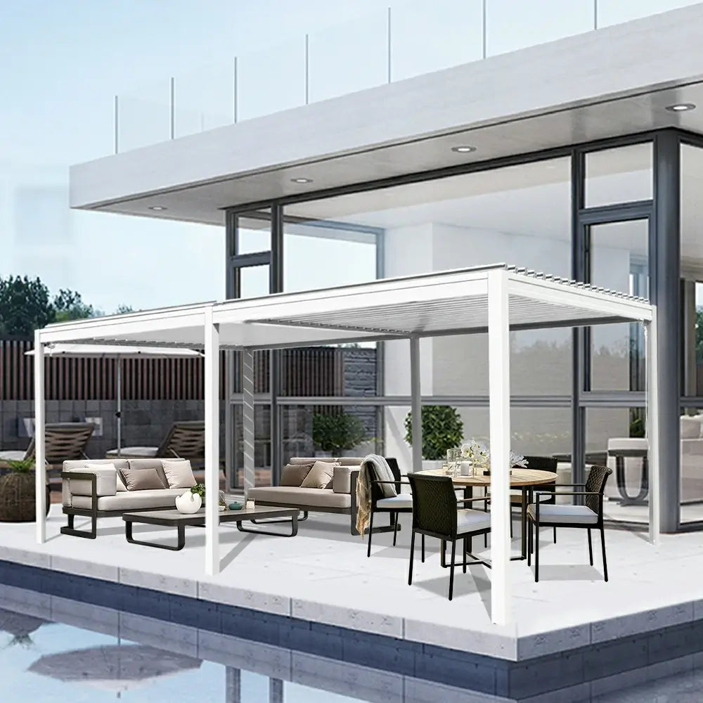 domi louvered pergola metal wood-looking#size_10'x20'