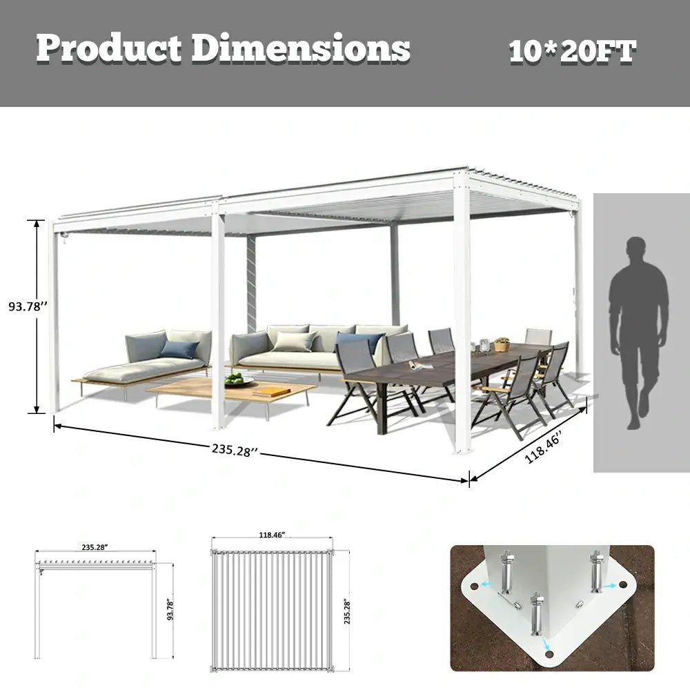domi louvered pergola metal wood-looking#size_10'x20'