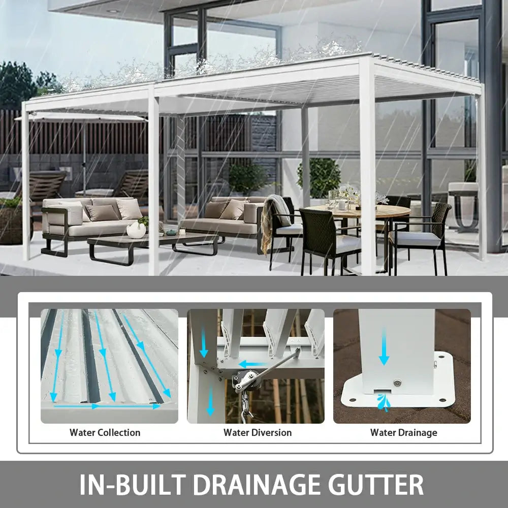domi louvered pergola metal wood-looking#size_10'x20'