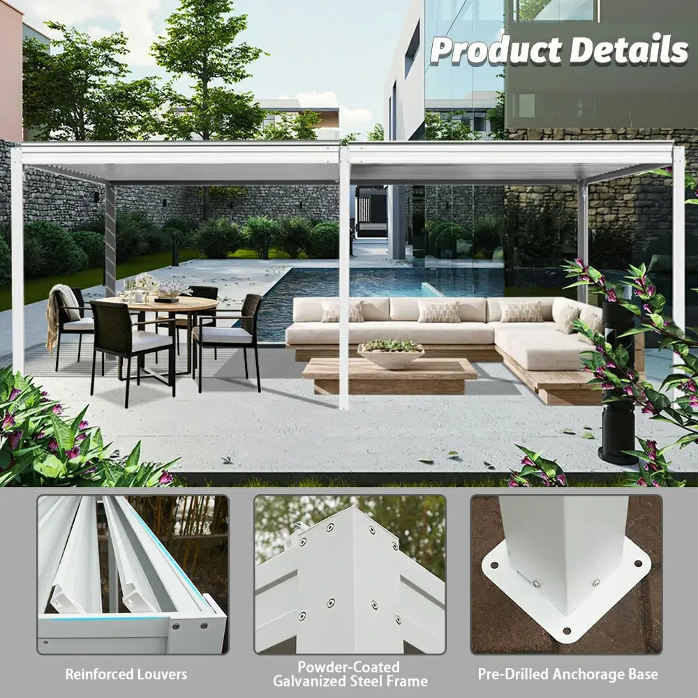 domi louvered pergola metal wood-looking#size_10'x20'