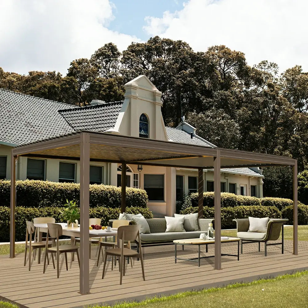 domi louvered pergola metal wood-looking#size_10'x20'