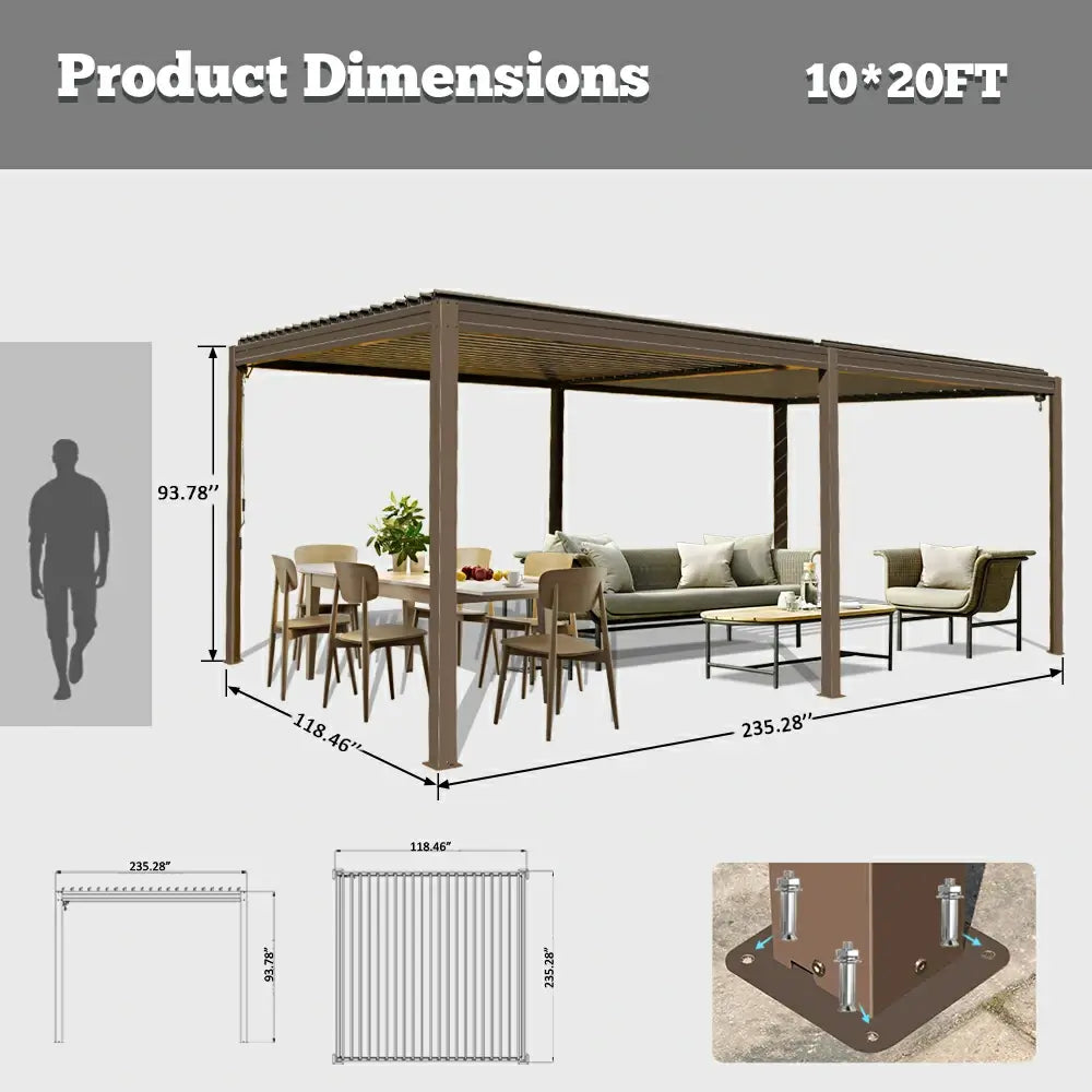domi louvered pergola metal wood-looking#size_10'x20'