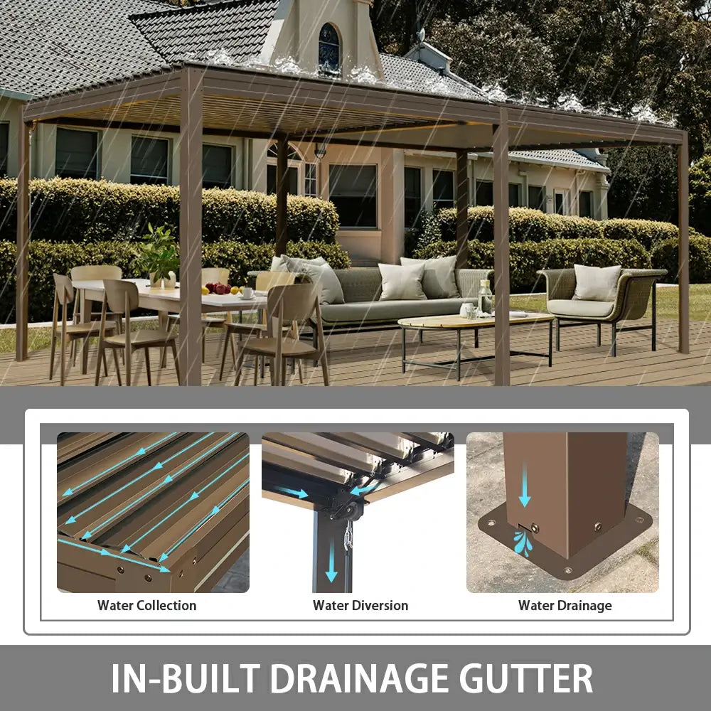 domi louvered pergola metal wood-looking#size_10'x20'