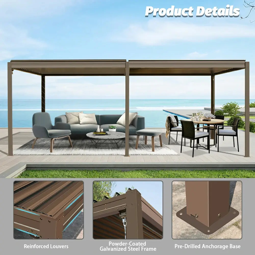 domi louvered pergola metal wood-looking#size_10'x20'