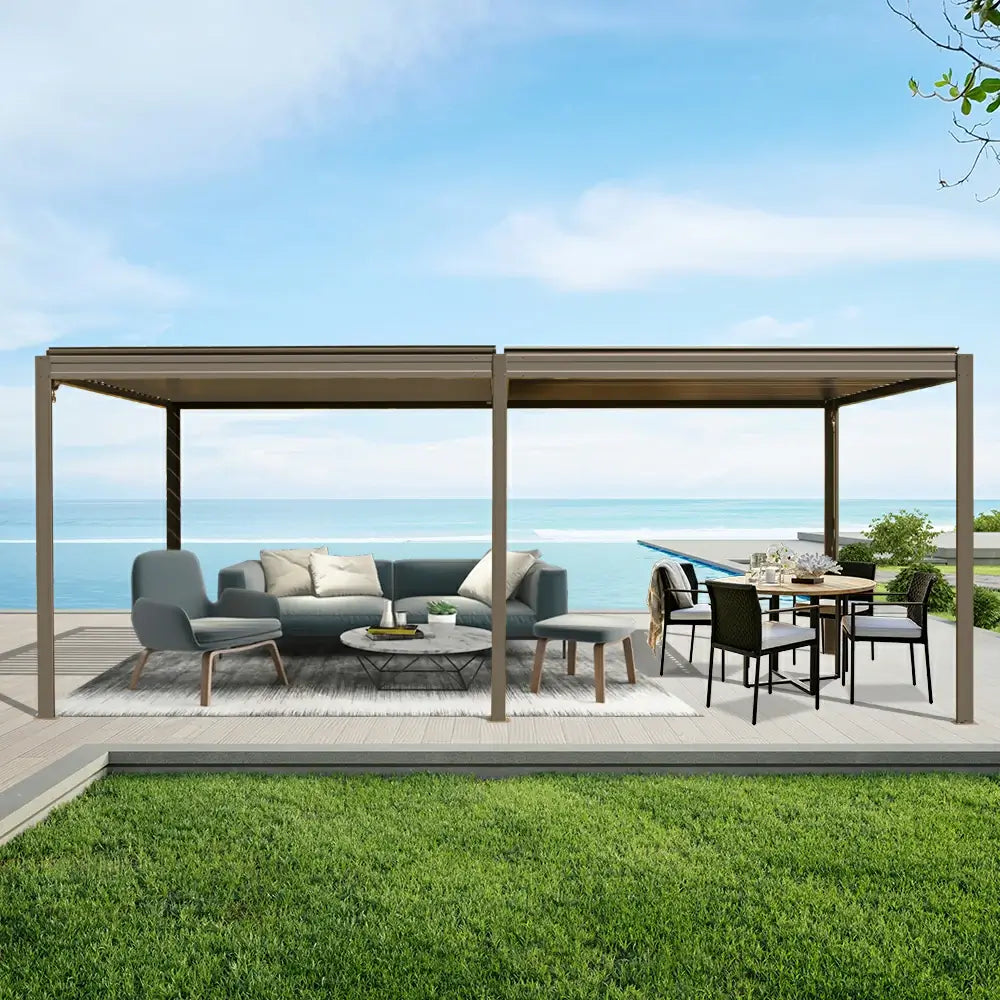 domi louvered pergola metal wood-looking#size_10'x20'
