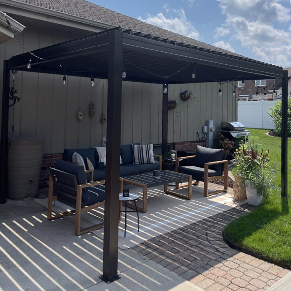 domi louvered pergola metal wood-looking#size_10'x13'