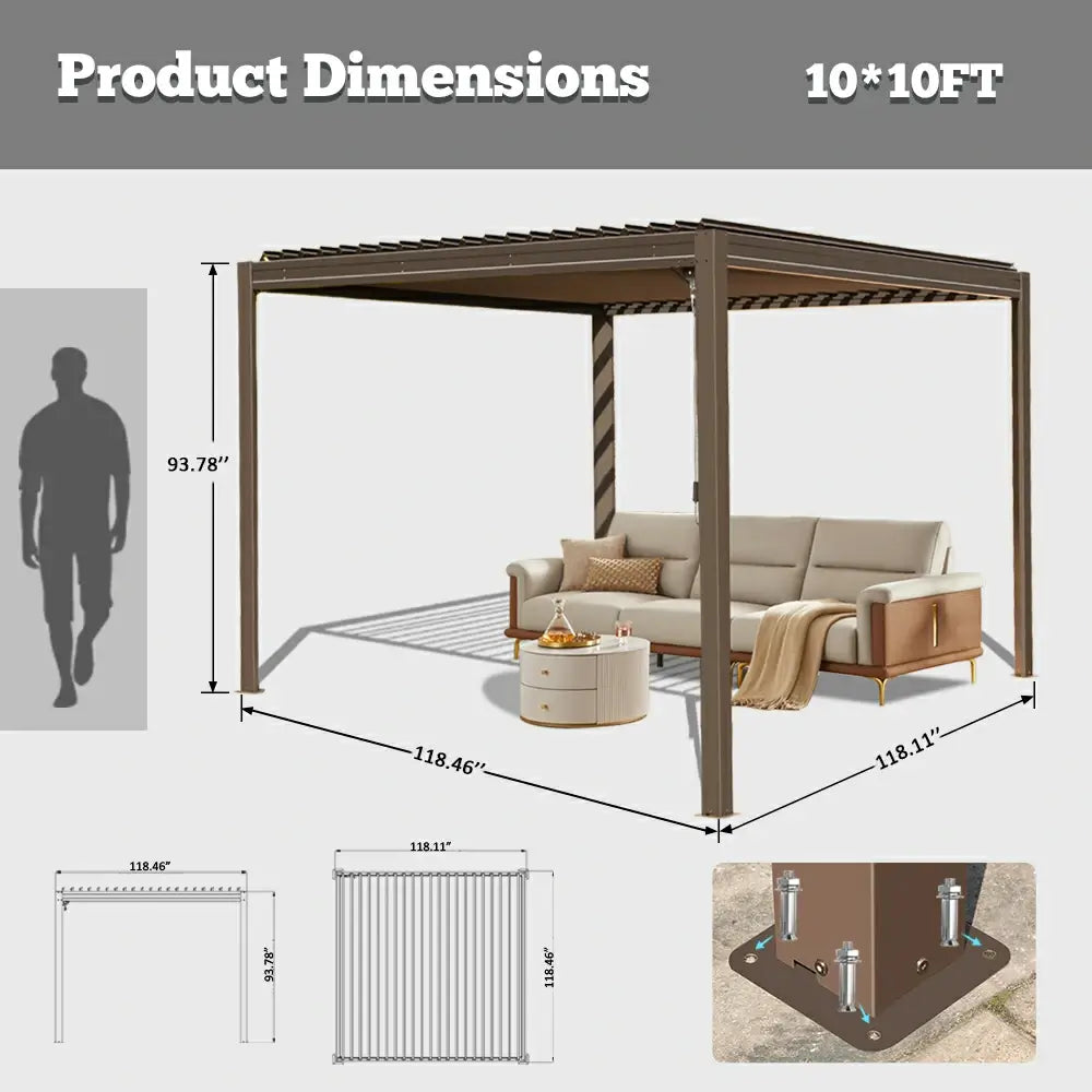 domi louvered pergola metal wood-looking#size_10'x10'
