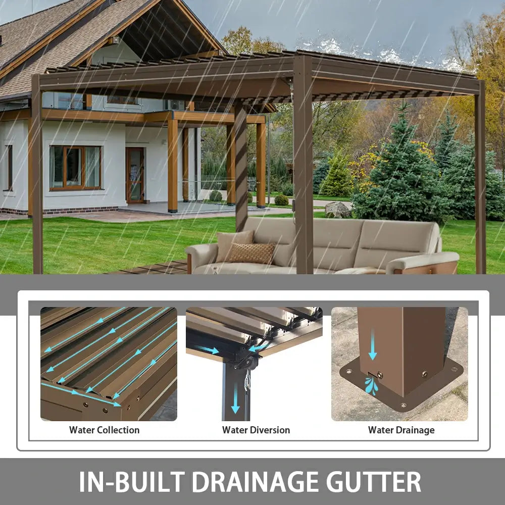 domi louvered pergola metal wood-looking#size_10'x10'