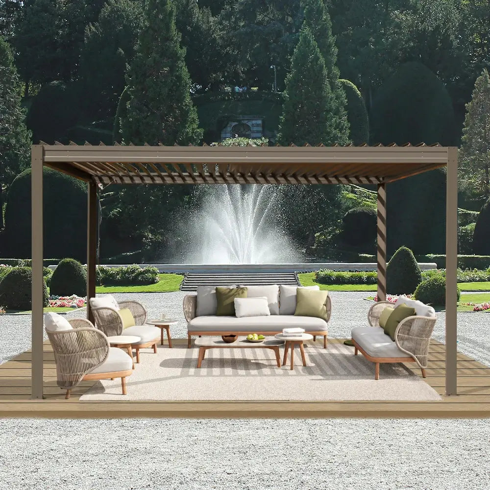 domi louvered pergola metal wood-looking#size_10'x13'