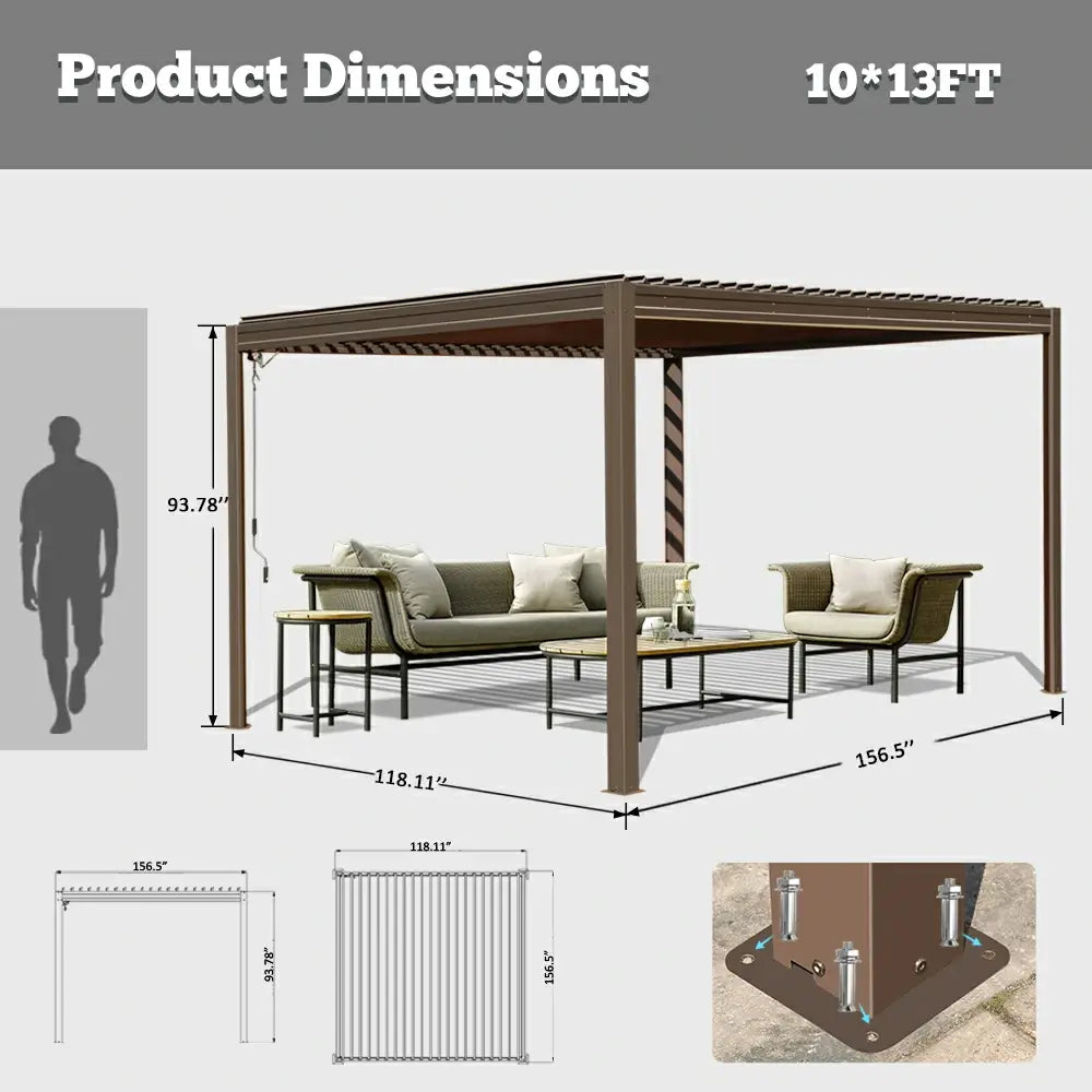 domi louvered pergola metal wood-looking#size_10'x13'