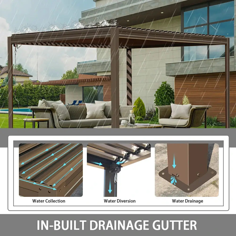 domi louvered pergola metal wood-looking#size_10'x13'