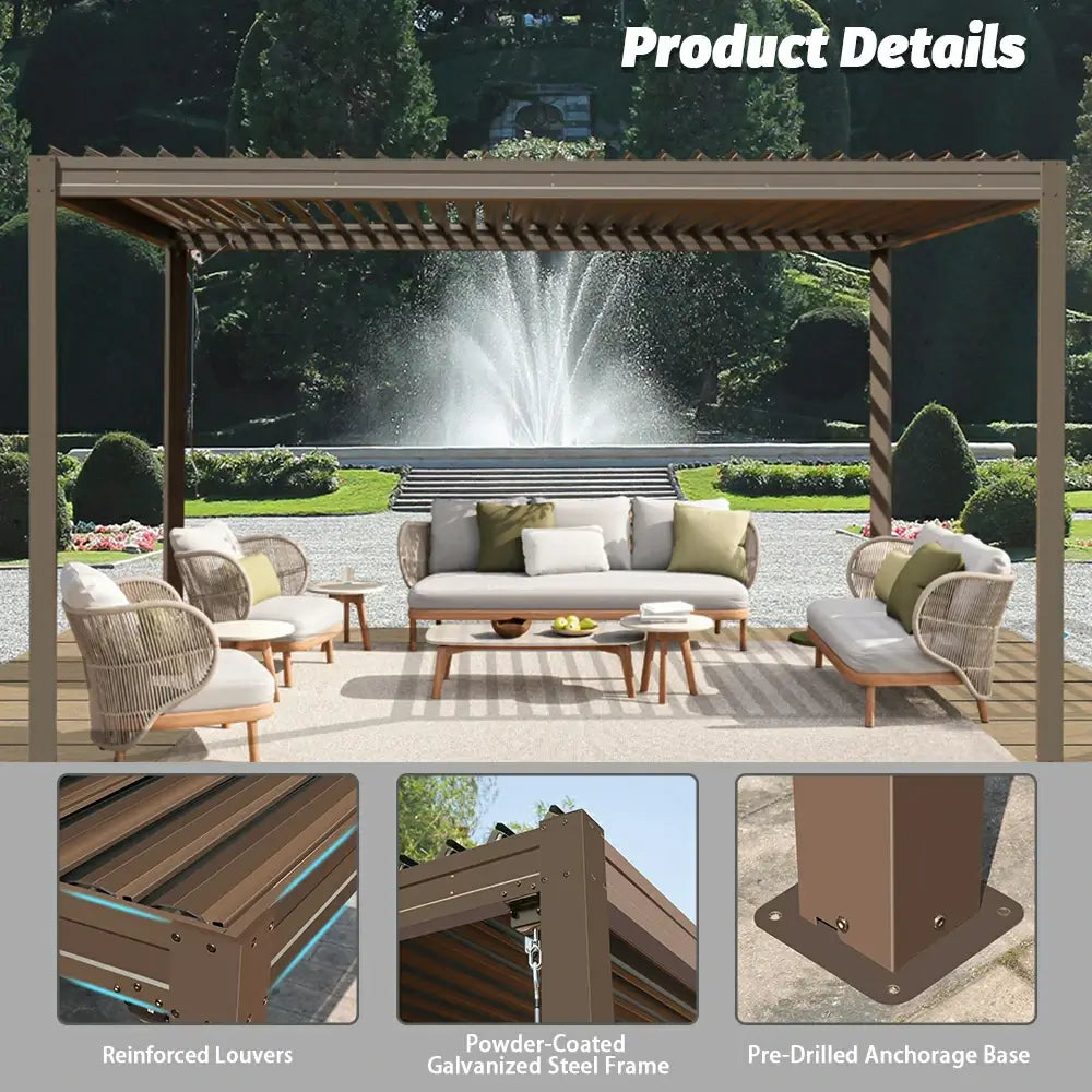 domi louvered pergola metal wood-looking#size_10'x13'