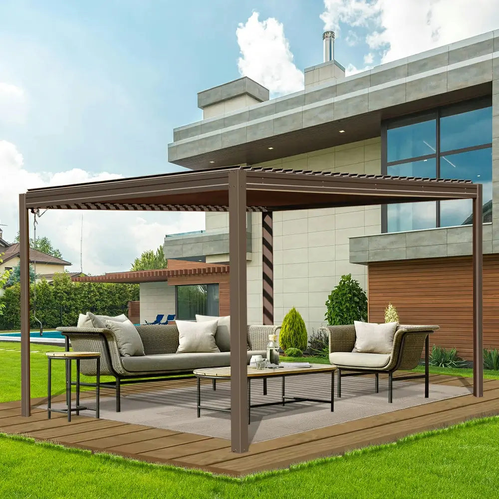 domi louvered pergola metal wood-looking#size_10'x13'