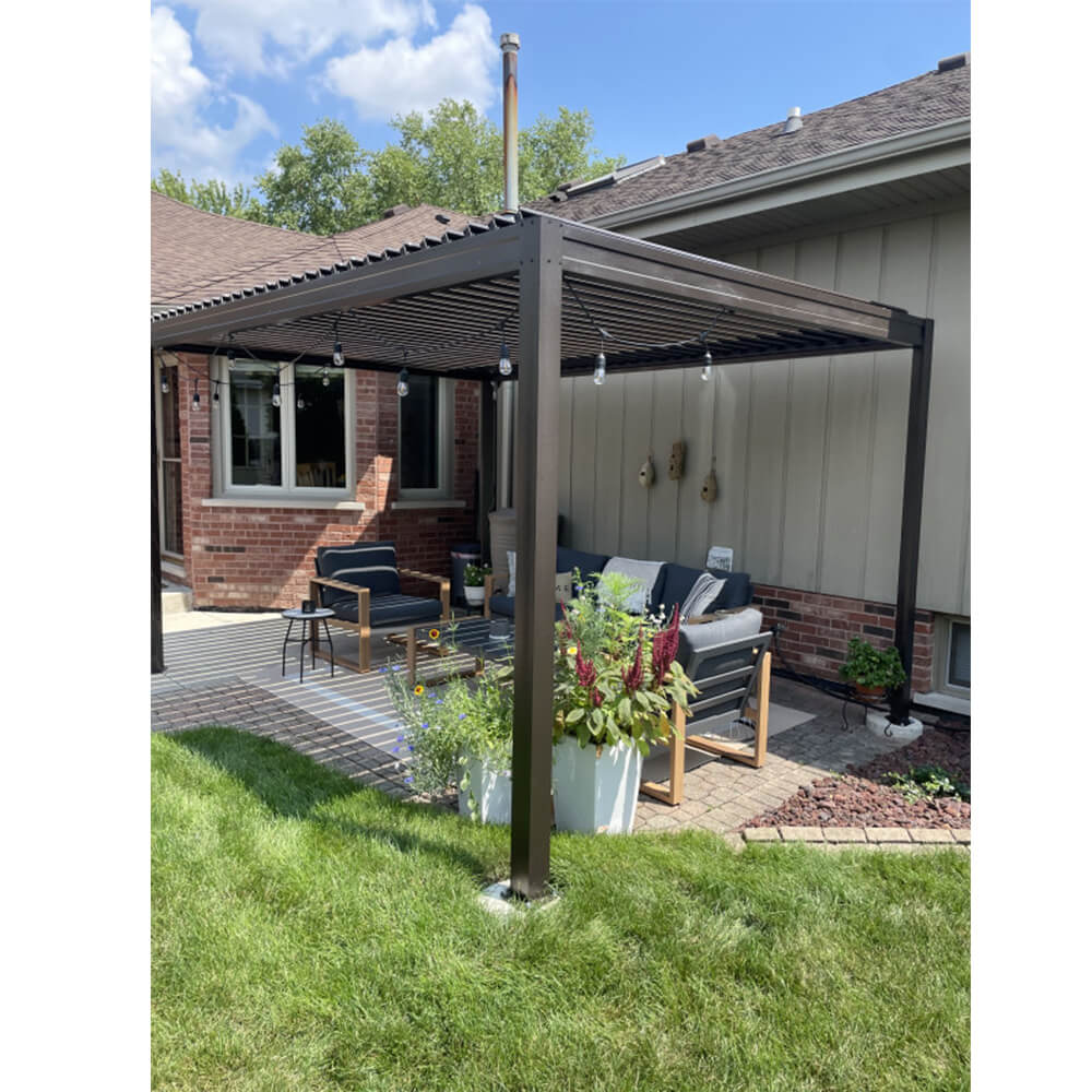domi louvered pergola metal wood-looking#size_10'x13'