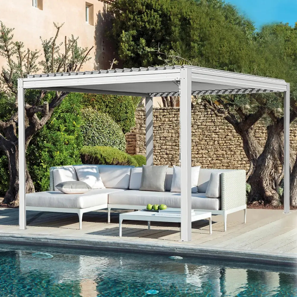 domi louvered pergola metal wood-looking#size_10'x10'