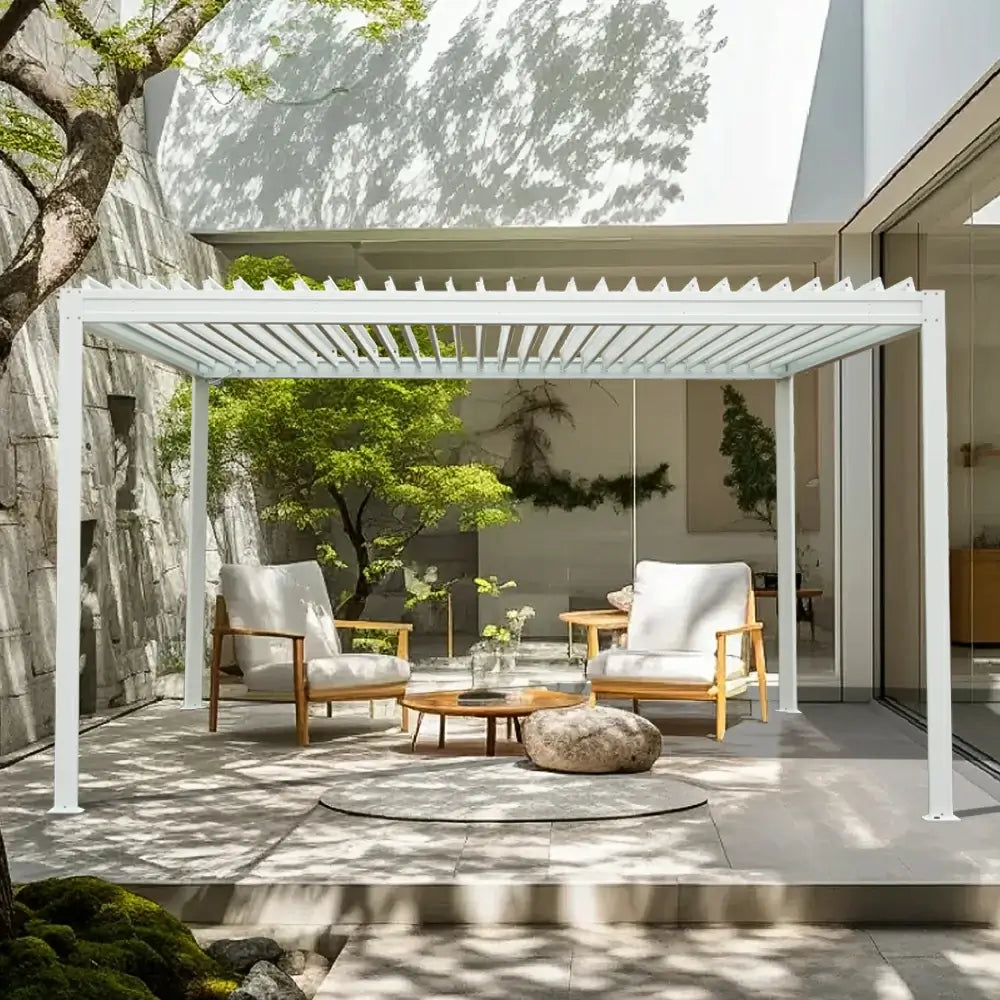 domi louvered pergola metal wood-looking#size_10'x13'