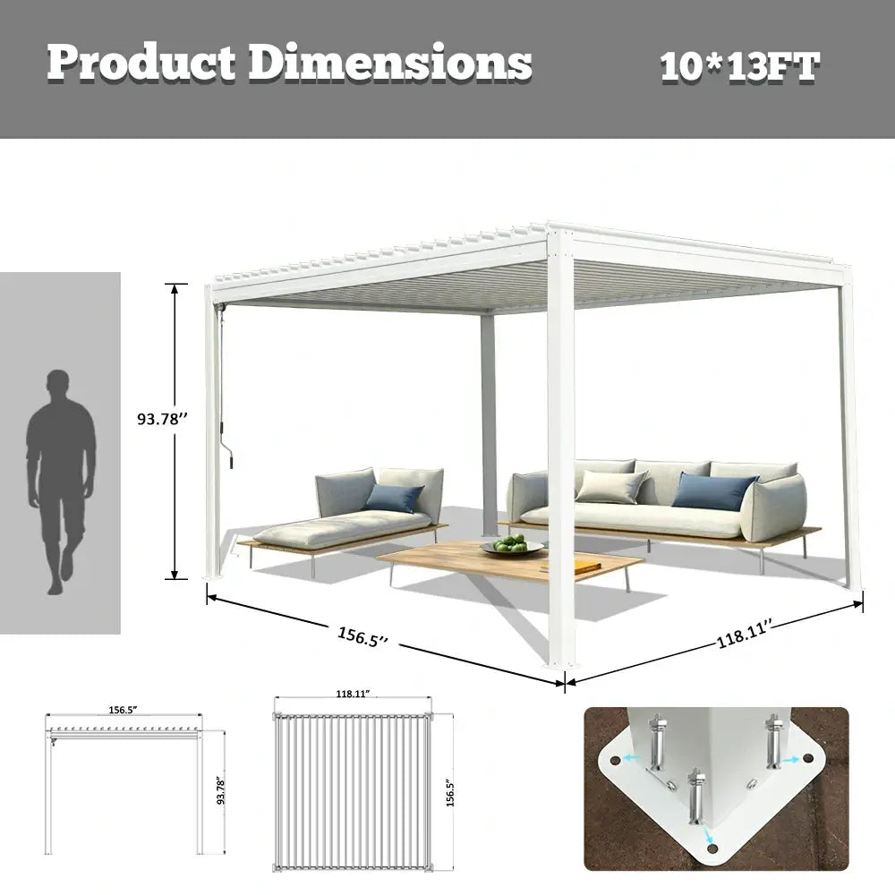domi louvered pergola metal wood-looking#size_10'x13'