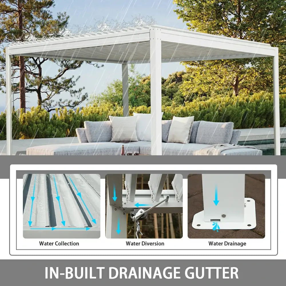 domi louvered pergola metal wood-looking#size_10'x13'