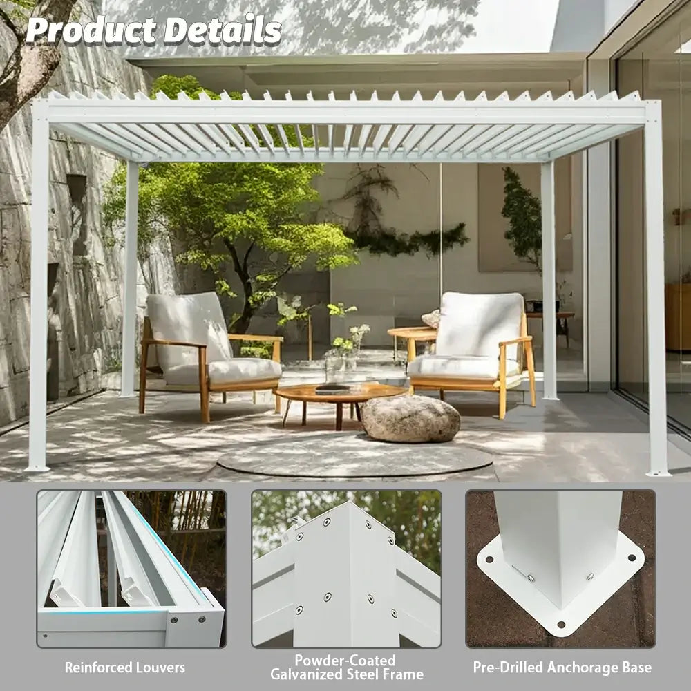 domi louvered pergola metal wood-looking#size_10'x13'