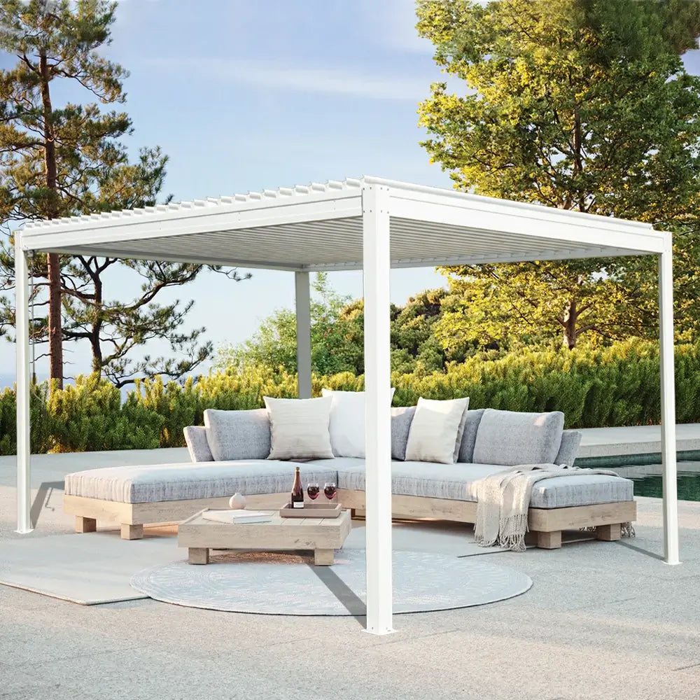 domi louvered pergola metal wood-looking#size_10'x13'
