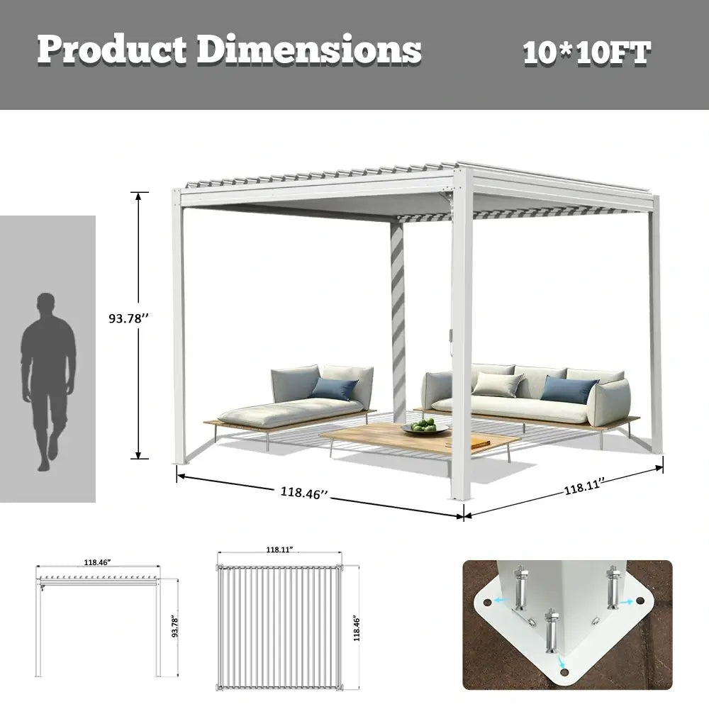 domi louvered pergola metal wood-looking#size_10'x10'