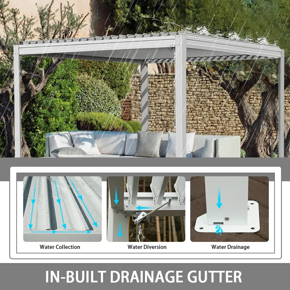 domi louvered pergola metal wood-looking#size_10'x10'