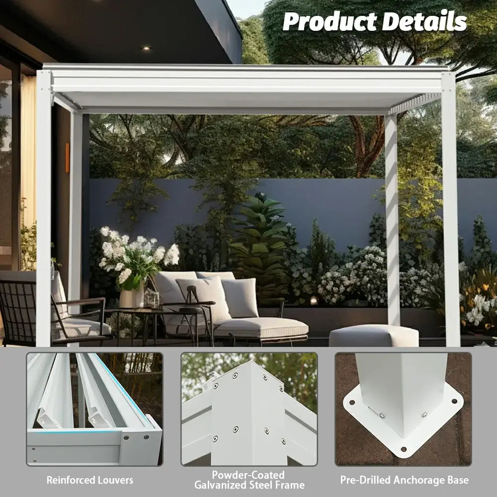 domi louvered pergola metal wood-looking#size_10'x10'
