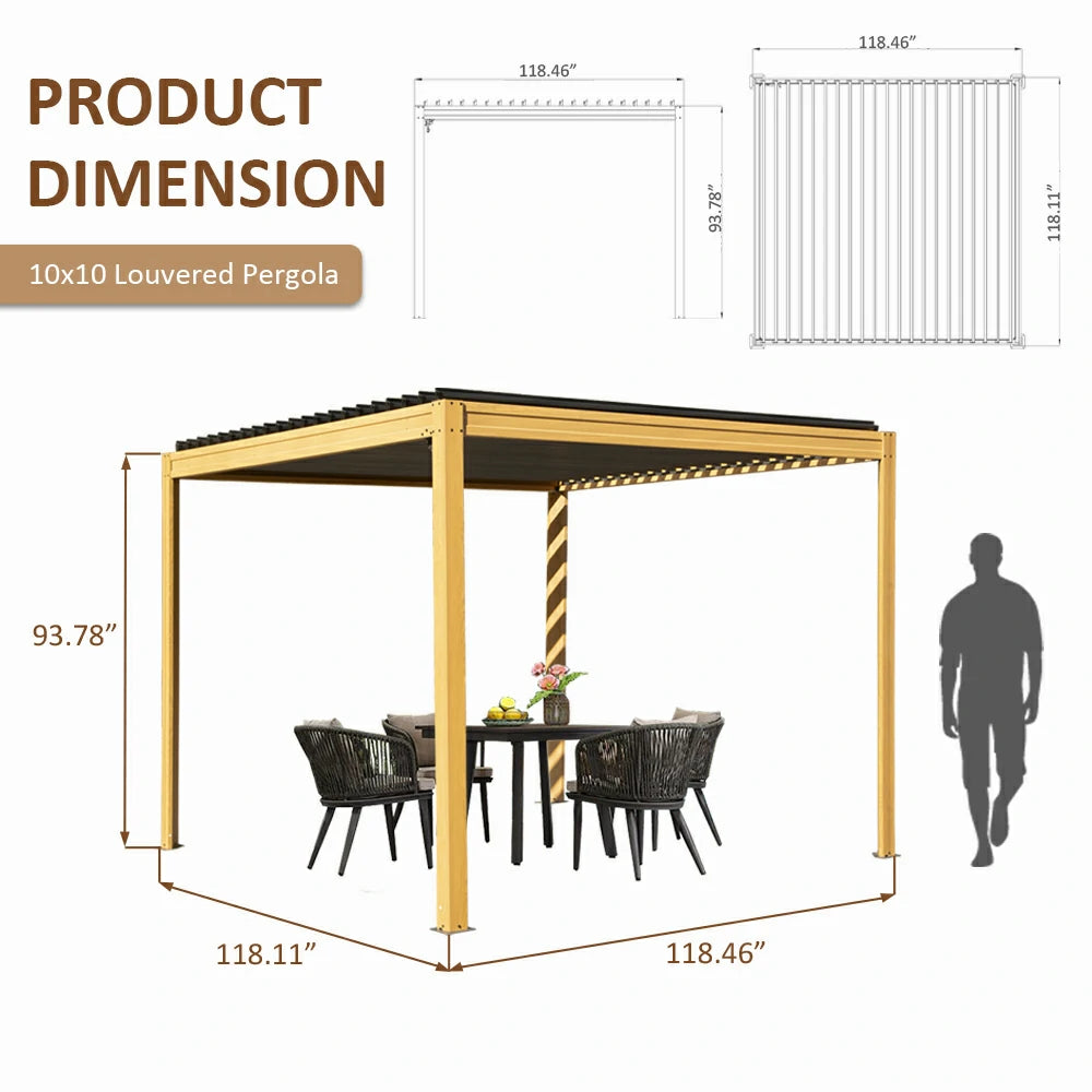 domi louvered pergola metal wood-looking#size_10'x10'