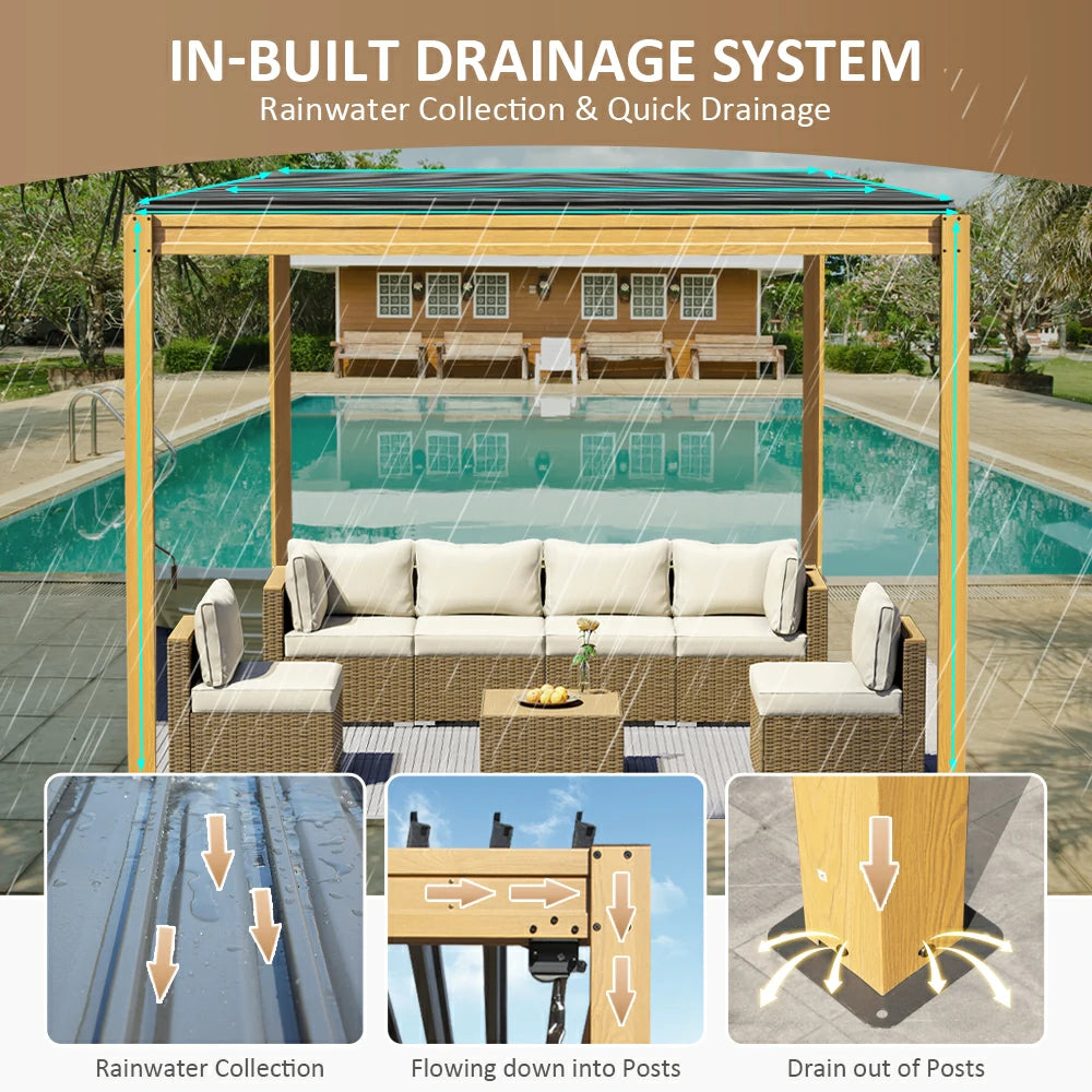 domi louvered pergola metal wood-looking#size_10'x10'