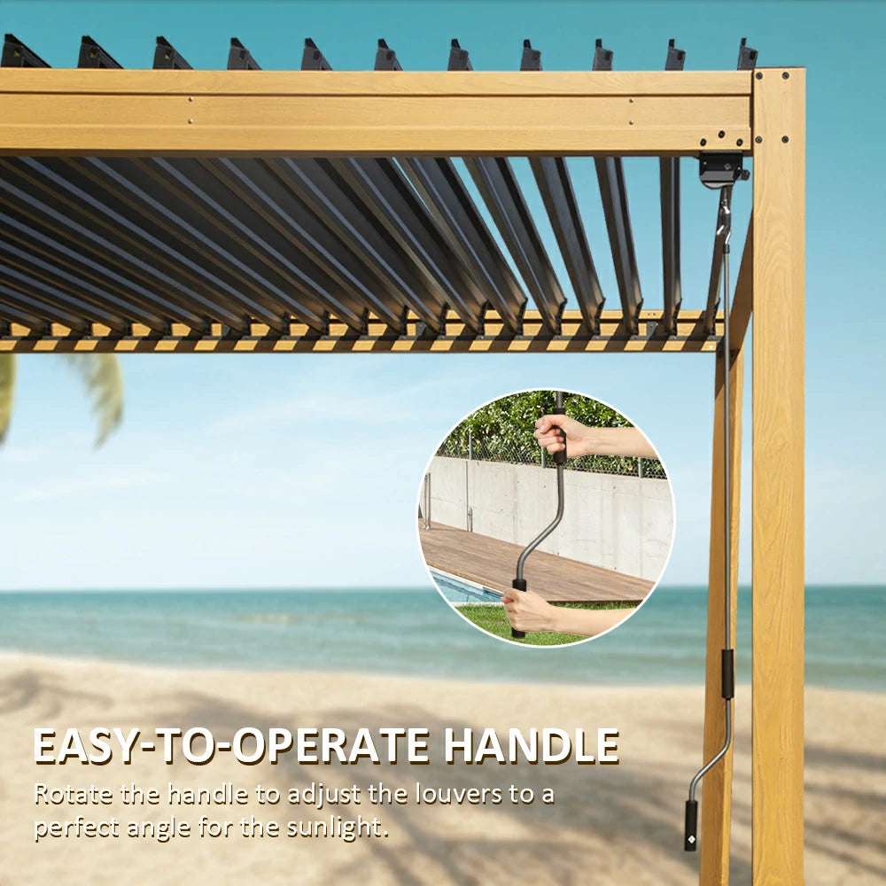 domi louvered pergola metal wood-looking#size_10'x10'