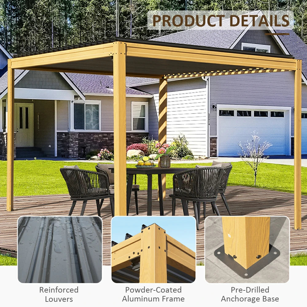 domi louvered pergola metal wood-looking#size_10'x10'