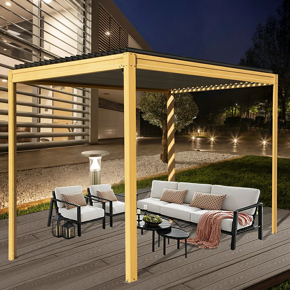 domi louvered pergola metal wood-looking#size_10'x10'